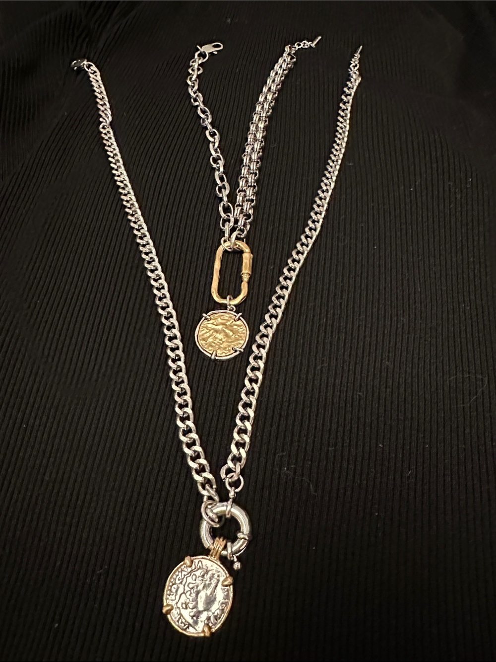 Zara Two-Tone Coin Pendant Necklaces (2)- Silver & Gold Women’s Jewelry